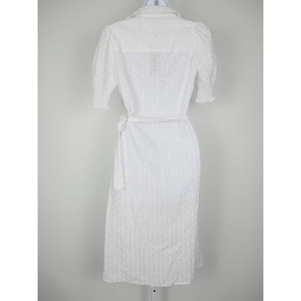 Tommy Hilfiger Women's White Puffed Sleeve Eyelet Midi Dress XS - Picture 6 of 14